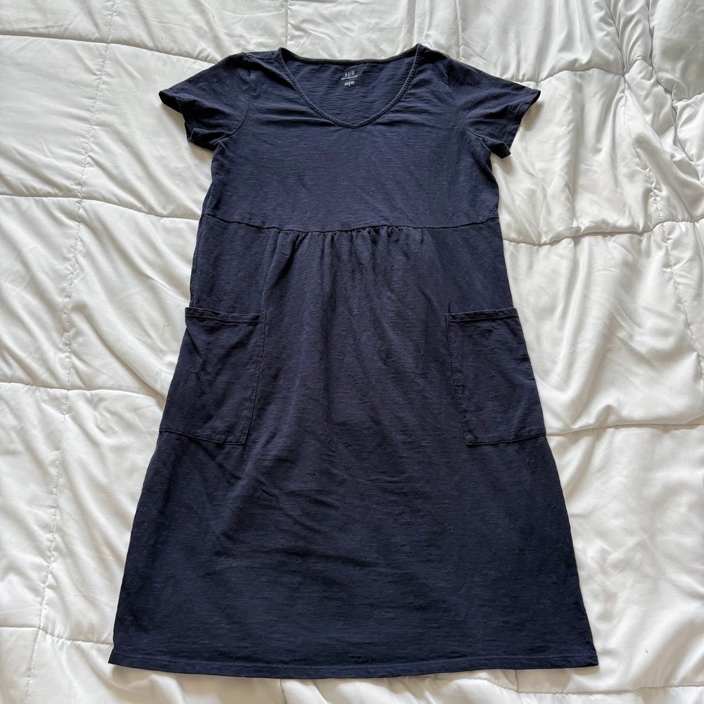 J.‎ Jill Midi Dress Womens Small Blue Knit V-Neck 100% Cotton Pockets Preppy